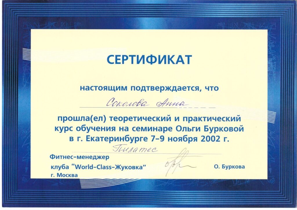 Сертификат Анны Соколовой